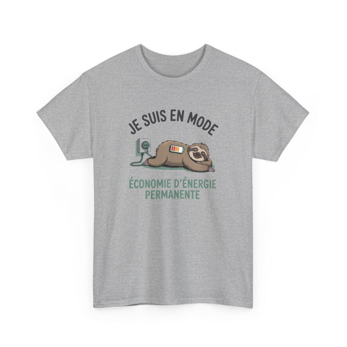 Tee-Shirt Paresseux Économie d’Énergie – T-shirt Humour Adulte Coton Blanc ou Gris – Cadeau Fun Détente Original