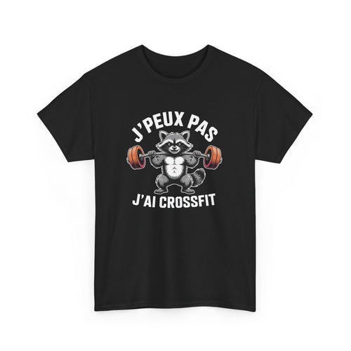 Tee-Shirt Noir J’Peux Pas J’Ai Crossfit – T-shirt Humour Fitness Raton Laveur Musclé – Coton Adulte Sport