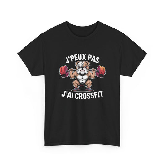 Tee-Shirt Noir J’Peux Pas J’Ai Crossfit – T-shirt Bulldog Muscu – Humour Fitness Coton Adulte – Cadeau Sport