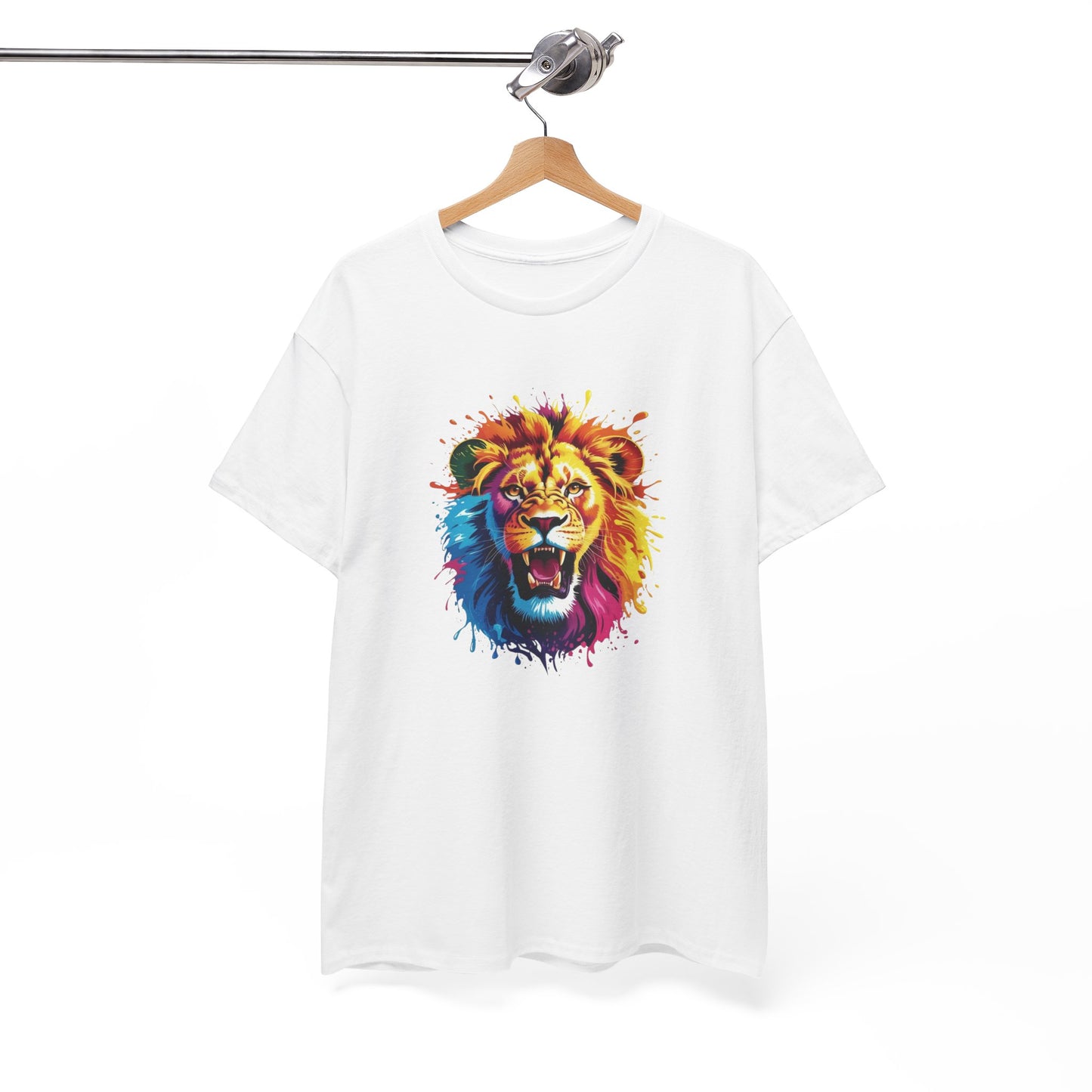 T-Shirt Lion Coloré – Tee Shirt Tête de Lion Art Dripping – Cadeau Animal Puissant Streetwear Noir Blanc Gris