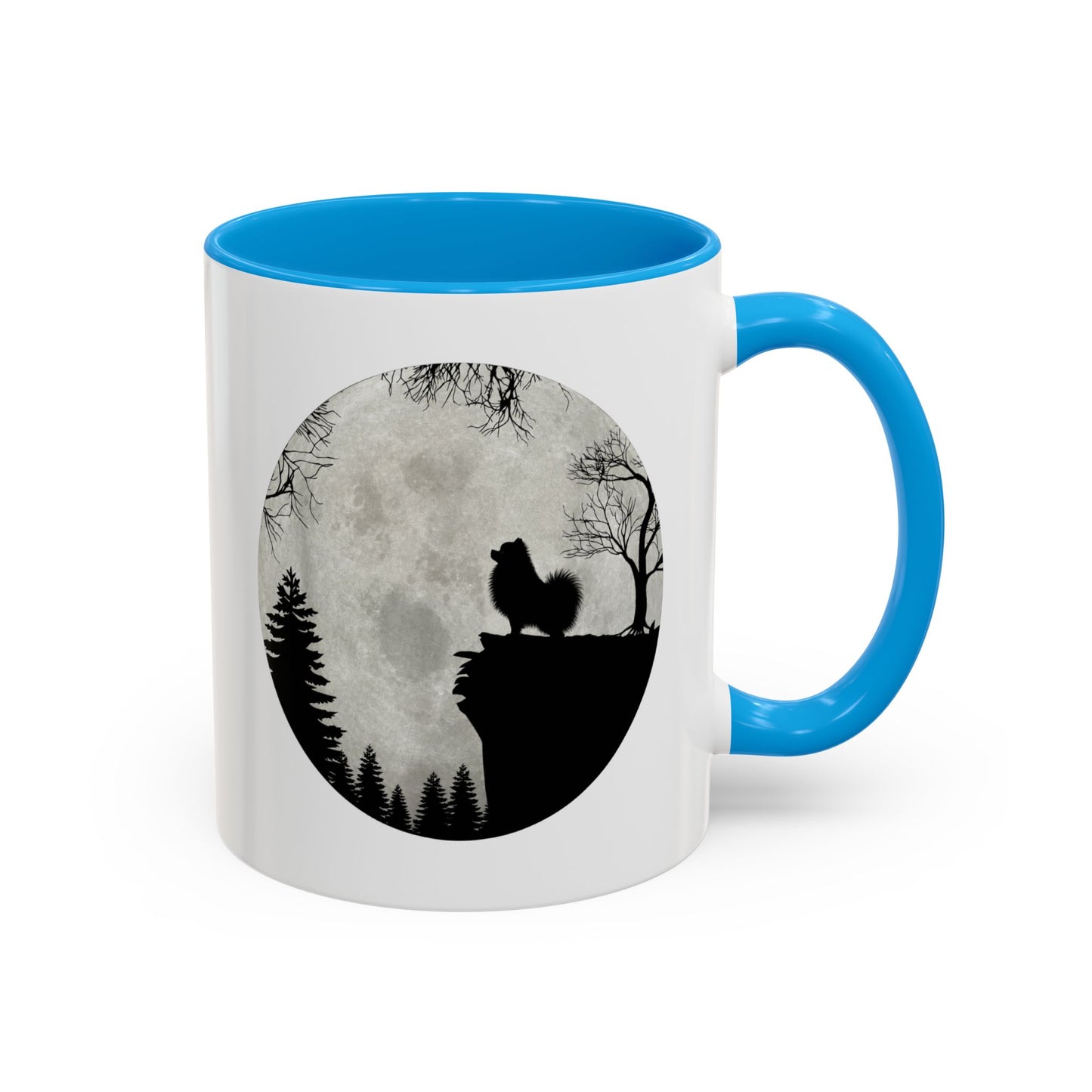 Tasse Spitz Nain Homme et Femme – Mug Chien Silhouette Pleine Lune Forêt – Cadeau Original pour Amoureux des Chiens 325 ml
