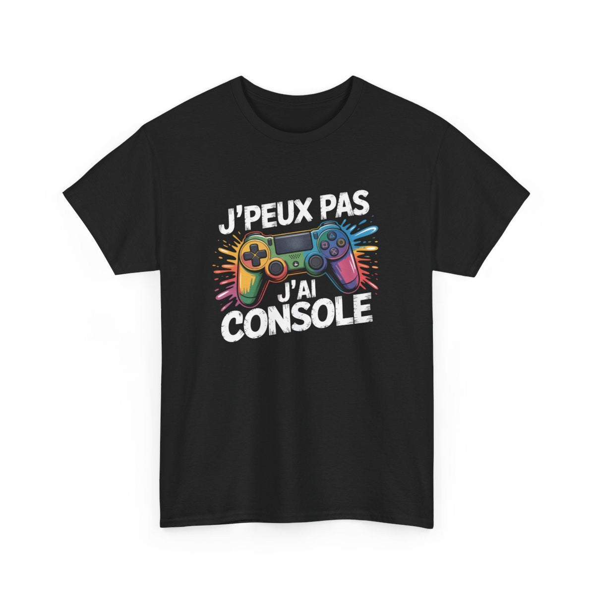 Tee-Shirt Noir J’Peux Pas J’Ai Console – T-shirt Gamer Coton – Manette Arc-en-Ciel – Humour Geek Jeux Vidéo Adulte Ado