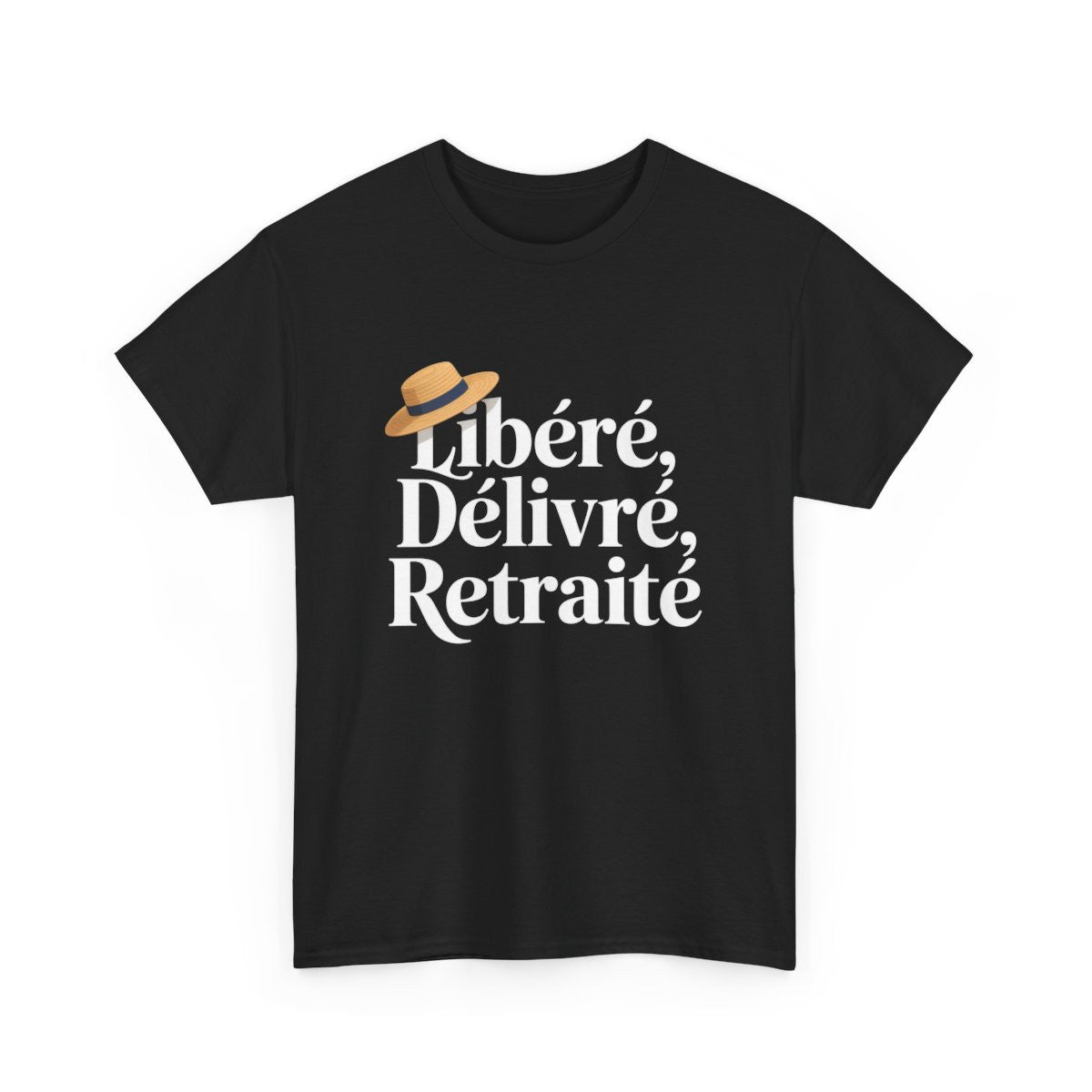 T-shirt Homme Noir Libéré Délivré Retraité Tee Shirt Départ Retraite Drôle Chapeau Blanc Humour Cadeau Original Adulte