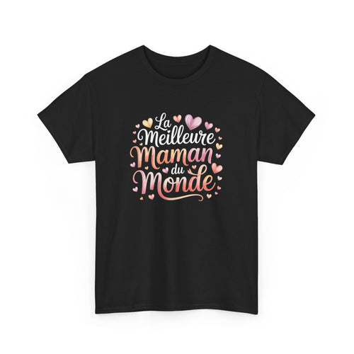 T-shirt Femme Noir Meilleure Maman du Monde Tee Shirt Cœur Dégradé Aquarelle  Idée Cadeau Maman Original Fête des Mères