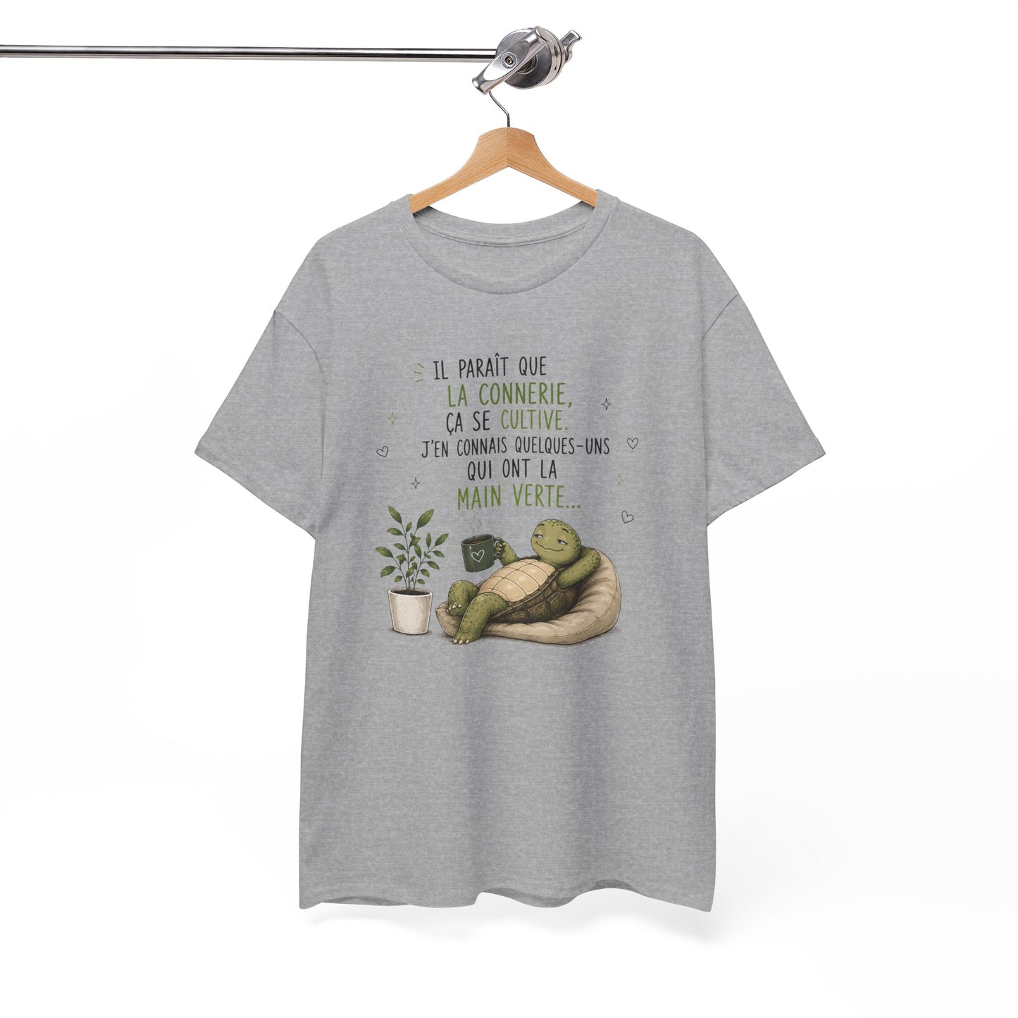 Tee-Shirt Humour Homme et Femme – Tortue Drôle Jardinage Main Verte – Idée Cadeau Original Animal Amusant Anniversaire
