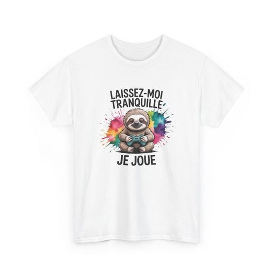 T-shirt Humour Gamer Paresseux Je Joue Laissez-moi Tranquille  Manette Jeu Vidéo  Tee Shirt Blanc ou Gris Unisexe