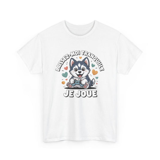 T-shirt Husky Gamer Unisexe Motif Manette & Texte  Laissez-moi Tranquille, Je Joue  Coton Blanc & Gris Sport S-3XL