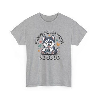 T-shirt Husky Gamer Unisexe Motif Manette & Texte  Laissez-moi Tranquille, Je Joue  Coton Blanc & Gris Sport S-3XL