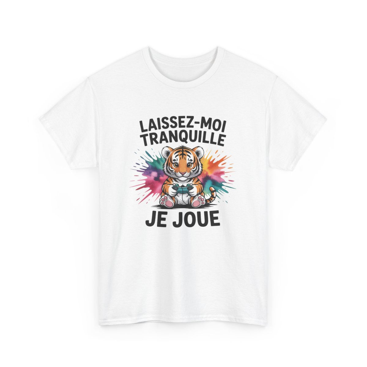 T-shirt Tigre Gamer Unisexe Tee-shirt Motif Coloré avec Manette  Laissez-moi Tranquille Je Joue  Blanc & Gris Coton S-3XL