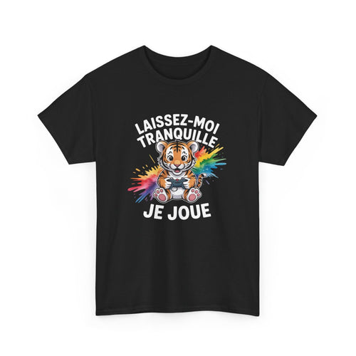 T-shirt Tigre Gamer Noir Unisexe Tee-shirt Geek Coloré avec Manette Laissez-moi Tranquille Je Joue  100% Coton S-3XL