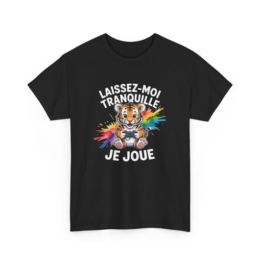T-shirt Tigre Gamer Noir Unisexe Tee-shirt Geek Coloré avec Manette Laissez-moi Tranquille Je Joue  100% Coton S-3XL