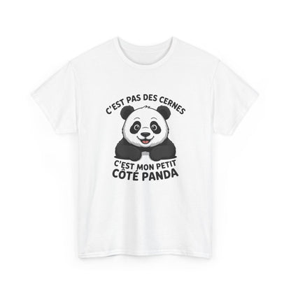 T-shirt Panda Humour Unisexe  C’est Pas Des Cernes C’est Mon Petit Côté Panda Blanc & Gris Coton Mignon S-3XL