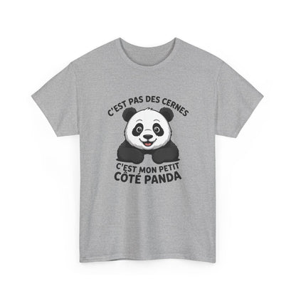 T-shirt Panda Humour Unisexe  C’est Pas Des Cernes C’est Mon Petit Côté Panda Blanc & Gris Coton Mignon S-3XL