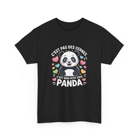 T-shirt Panda Drôle Noir Unisexe  C’est Pas Des Cernes C’est Mon Petit Côté Panda Tee-shirt Mignon Coloré Coton S-3XL