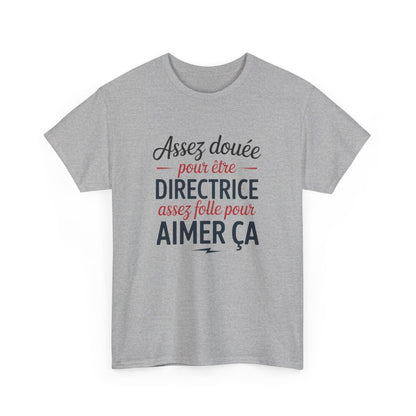 T-shirt Femme Citation Directrice Tee-shirt Blanc & Gris Humour Travail  Assez Douée pour Être Directrice  S-3XL