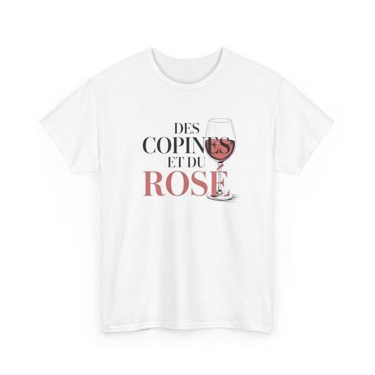 T-shirt Femme Blanc & Gris  Tee-shirt Apéro  Des Copines et du Rosé »  Idée Cadeau Vin et Amies  Coton S-3XL