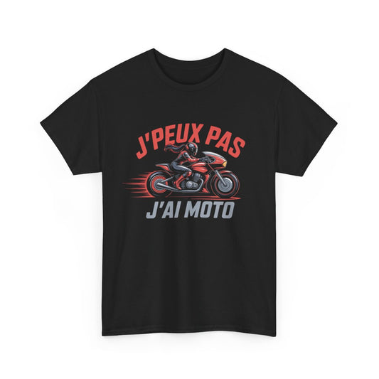 T-shirt Femme Moto Noir – « J’peux Pas J’ai Moto » – Tee-shirt Motarde Biker Rouge et Gris – Coton S-3XL