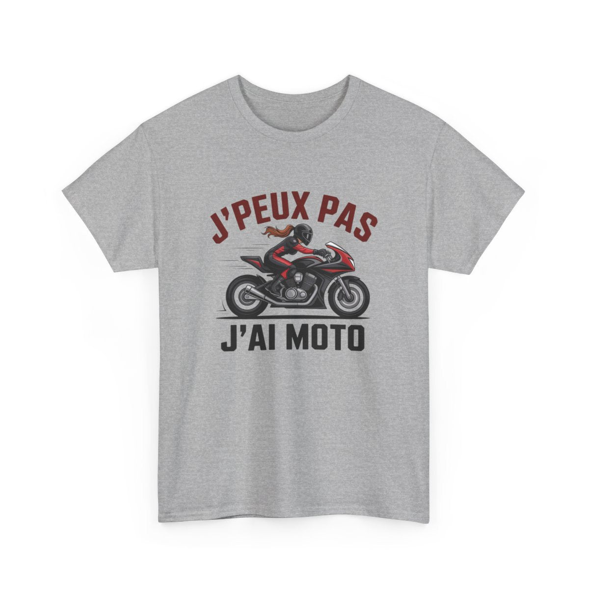 T-shirt Femme Moto  J’peux Pas J’ai Moto  Tee-shirt Motarde Blanc & Gris Coton Biker Rideuse S-3XL