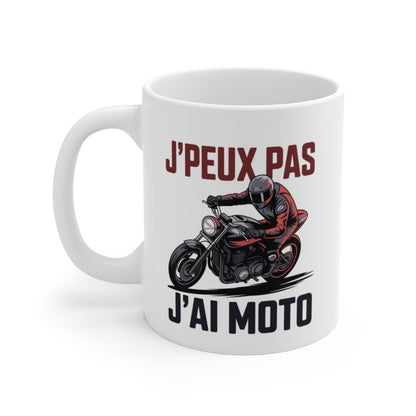 Tasse Motard Humour – Mug J’Peux Pas J’ai Moto – Cadeau Moto Homme Femme Passion 325ml Céramique