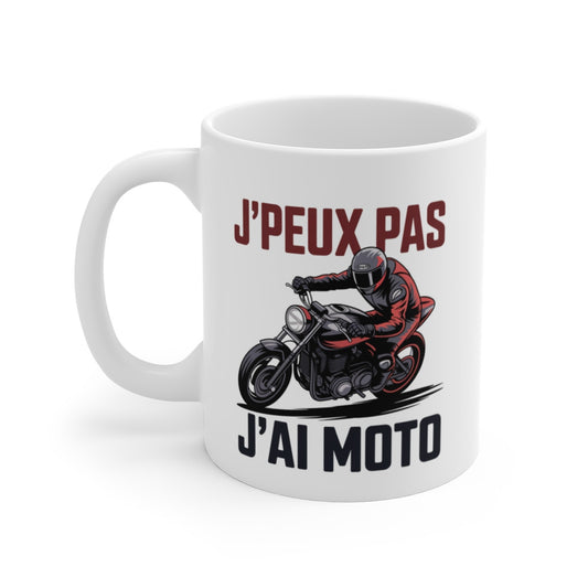 Tasse Motard Humour – Mug J’Peux Pas J’ai Moto – Cadeau Moto Homme Femme Passion 325ml Céramique