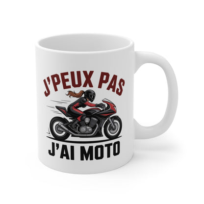Tasse Femme Motarde – Mug J’Peux Pas J’Ai Moto – Cadeau Moto Girl Rider Passion 325ml Céramique