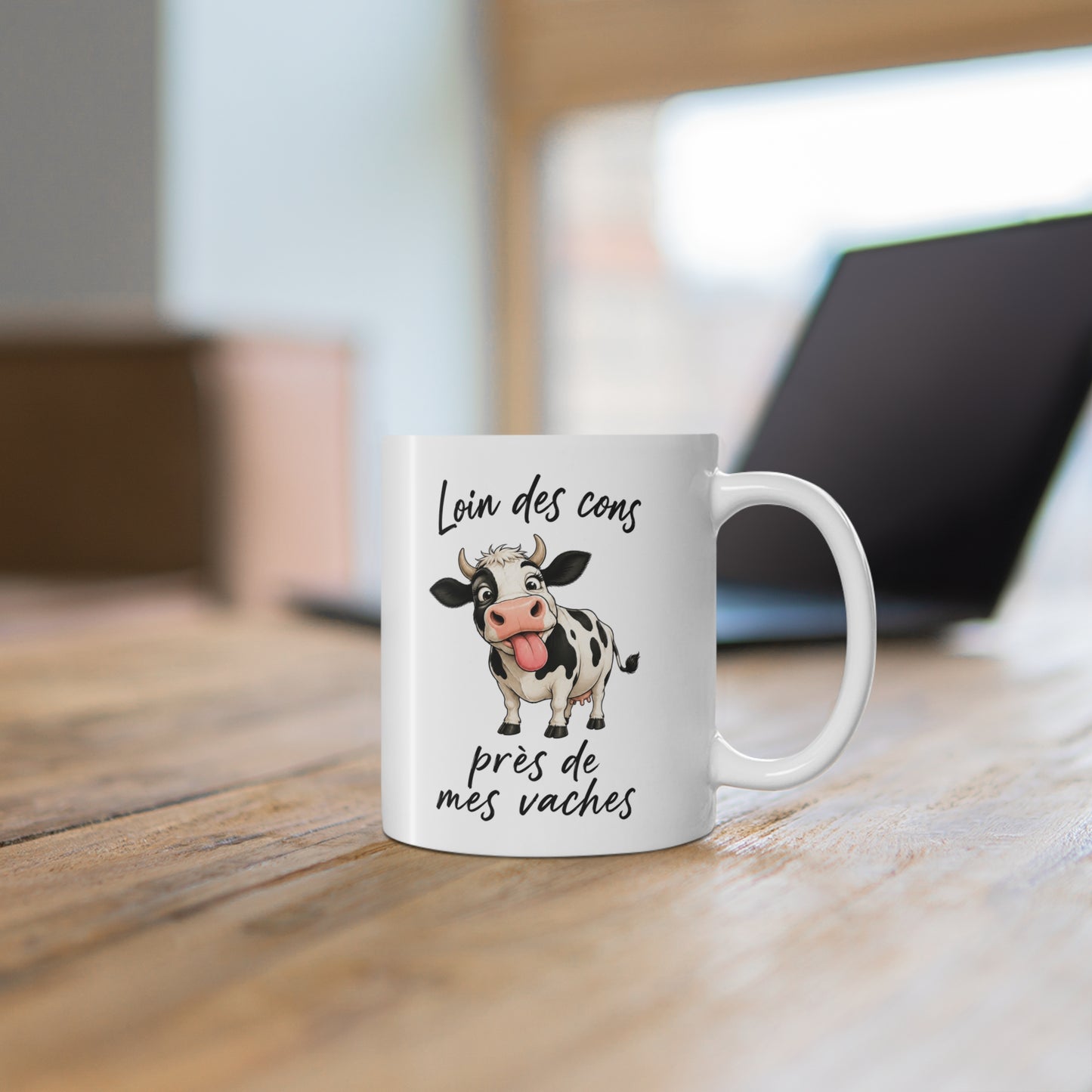 Tasse Loin Des Cons Près De Mes Vaches – Mug Vache Humoristique – Cadeau Humour Homme Femme 325ml