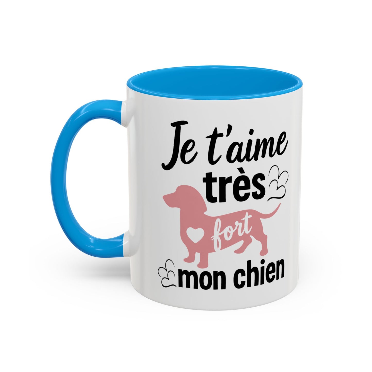 Mug Teckel Homme et Femme – Tasse Chien pour Maître et Maîtresse – Cadeau Amoureux des Chiens et Animaux – Idée Cadeau Propriétaire de Teckel – 325 ml Noir Bleu Rouge