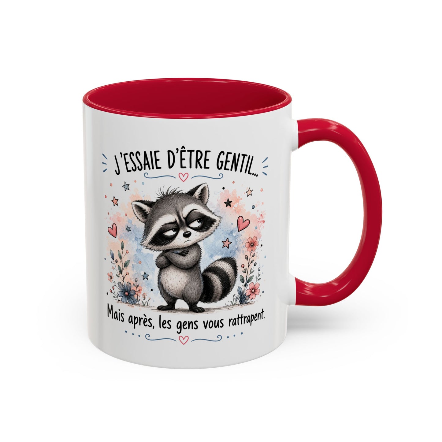 Tasse Raton Laveur Drôle Homme Femme – Mug J'essaie d'être gentil mais après les gens vous rattrapent – Cadeau Humour 325 ml