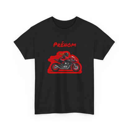 Tee-Shirt Moto Femme Personnalisable – Motarde Sportive avec Prénom – T-Shirt Coton Noir Blanc Gris S à 3XL