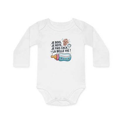 Body Bébé Drôle "Je Bois Je Rote Je Fais Caca" – Cadeau Naissance Original – Manche Longue Coton Blanc – Humour Nouveau-né