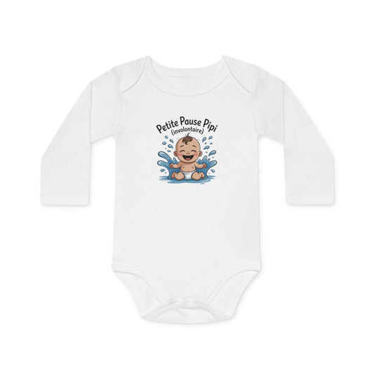 Body Bébé Drôle “Petite Pause Pipi” – Cadeau Humour Naissance – Blanc 100 % Coton – Manches Longues