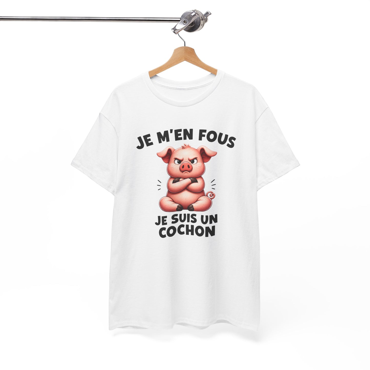 Tee Shirt Je M’En Fous Je Suis Un Cochon – T-Shirt Humour Cochon Grincheux – Cadeau Homme Femme Animal Mignon et Sarcastique