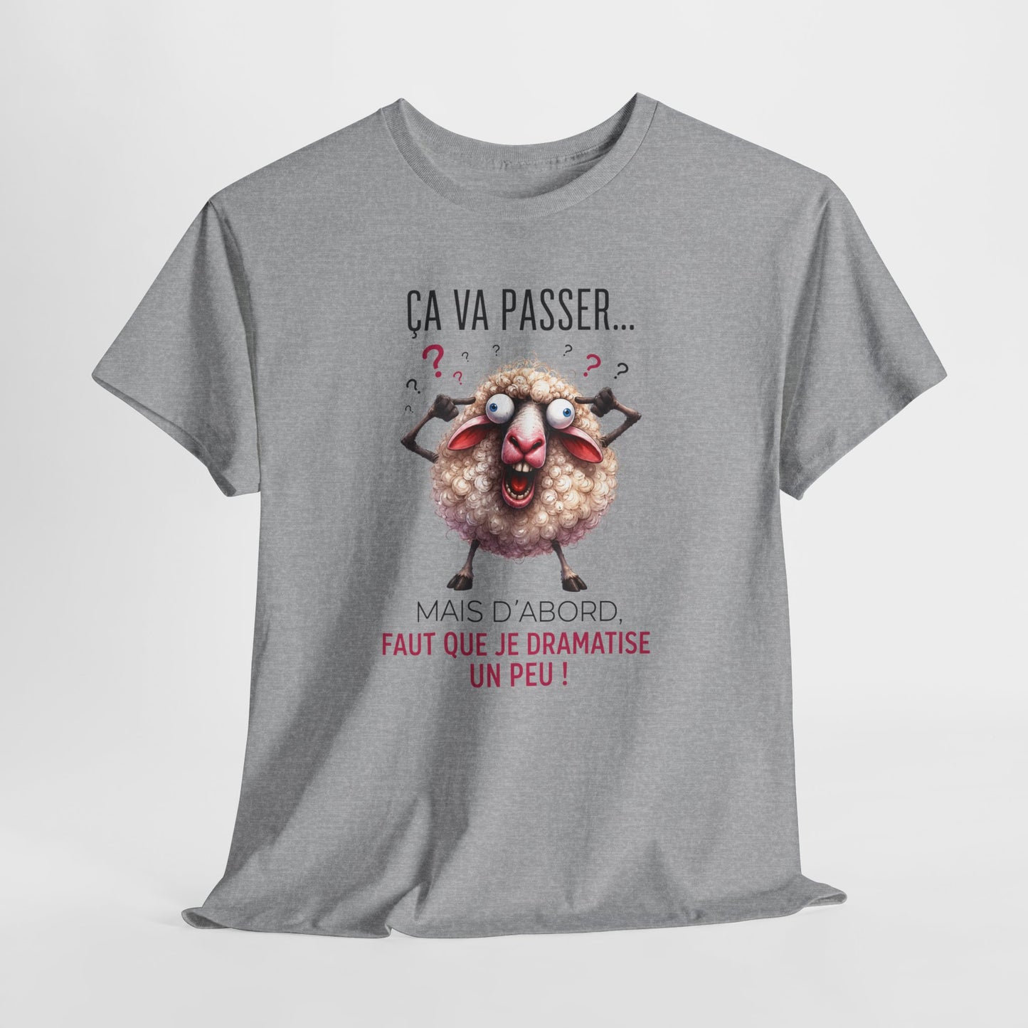 Tee-Shirt Humour Stress Anxiété Mouton Drôle – Ça Va Passer Mais D’Abord Faut Que Je Dramatise Un Peu – Cadeau Femme Homme Adulte