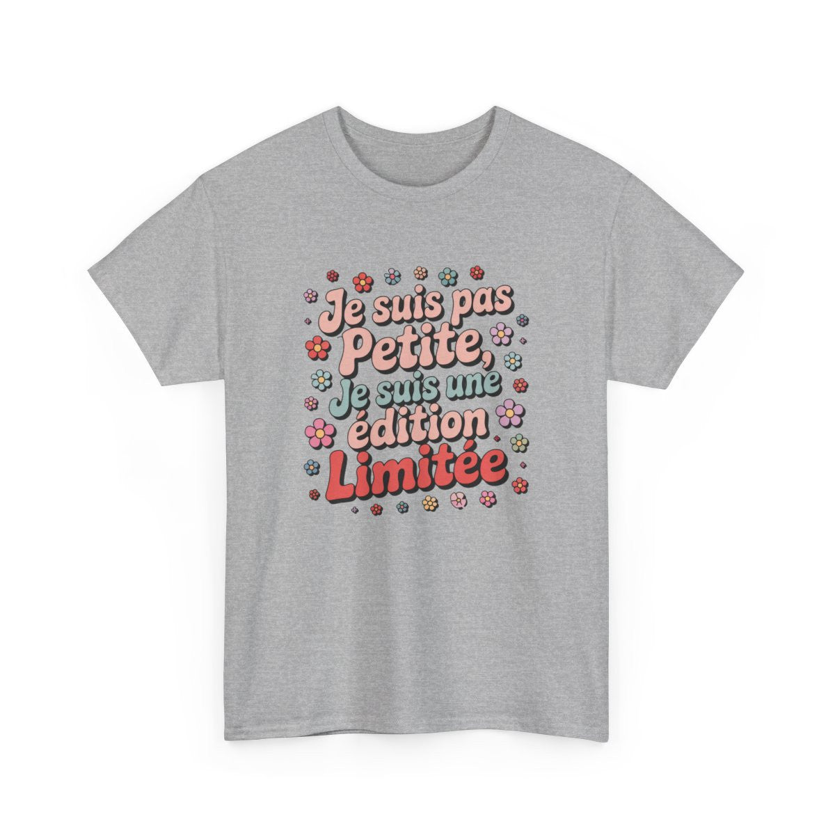 Tee-Shirt Femme Drôle “Je Suis Pas Petite” – Édition Limitée – T-Shirt Blanc ou Gris Rétro Fleurs S à 3XL
