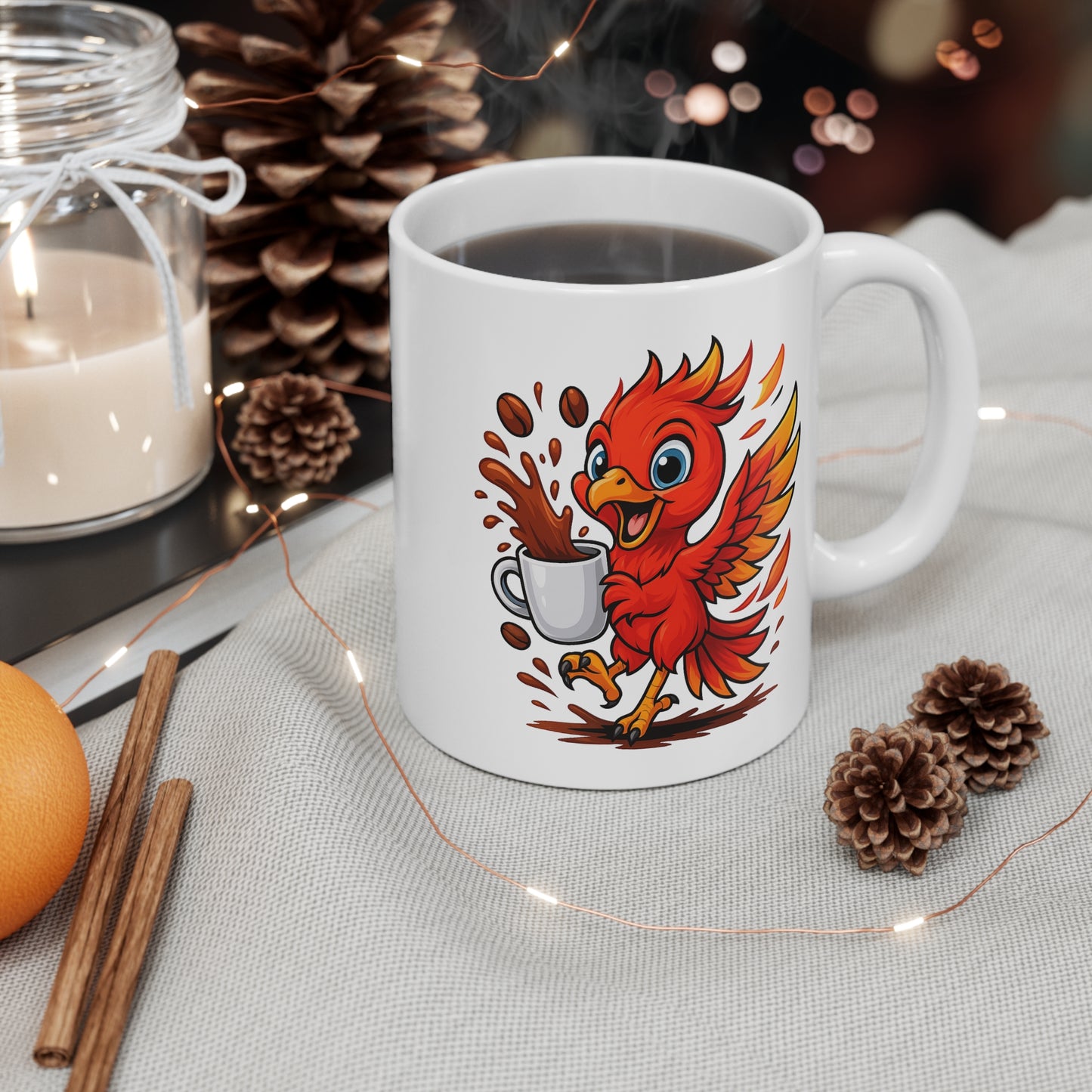 Mug Phénix Café – Tasse Céramique 325ml – Design Oiseau de Feu Cartoon – Cadeau Original et Énergique
