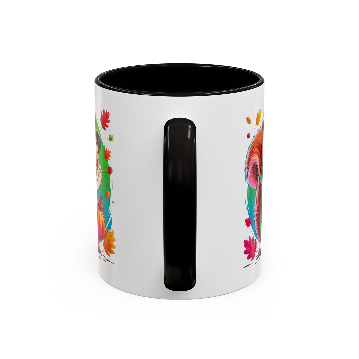 Mug Écureuil Mignon Automne – Tasse Animal Citrouille Feuilles Colorées – Cadeau Original Enfant Adulte – Céramique 325ml Noir Bleu Rouge