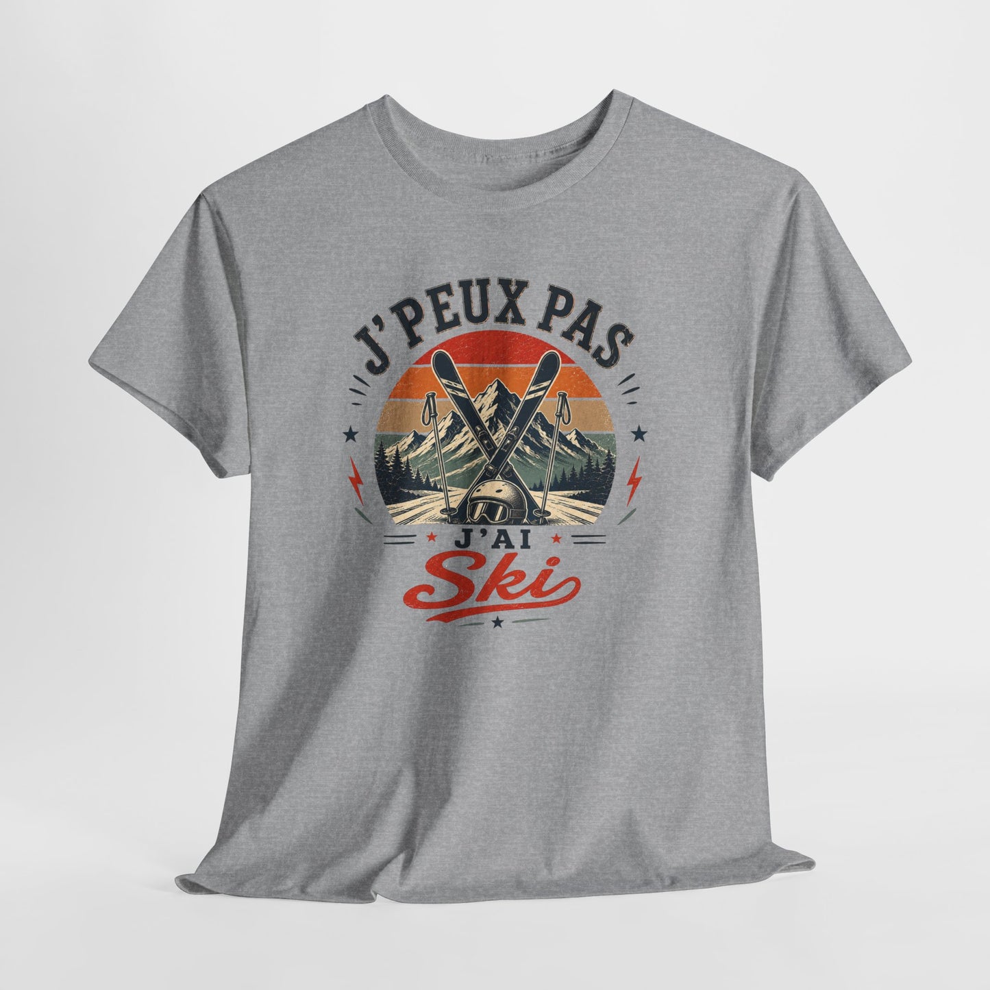 T-Shirt Ski Homme Femme – J’Peux Pas J’Ai Ski – Tee Shirt Vintage Sports d’Hiver Montagne Skieur Skieuse Station de Ski Cadeau Passion Glisse