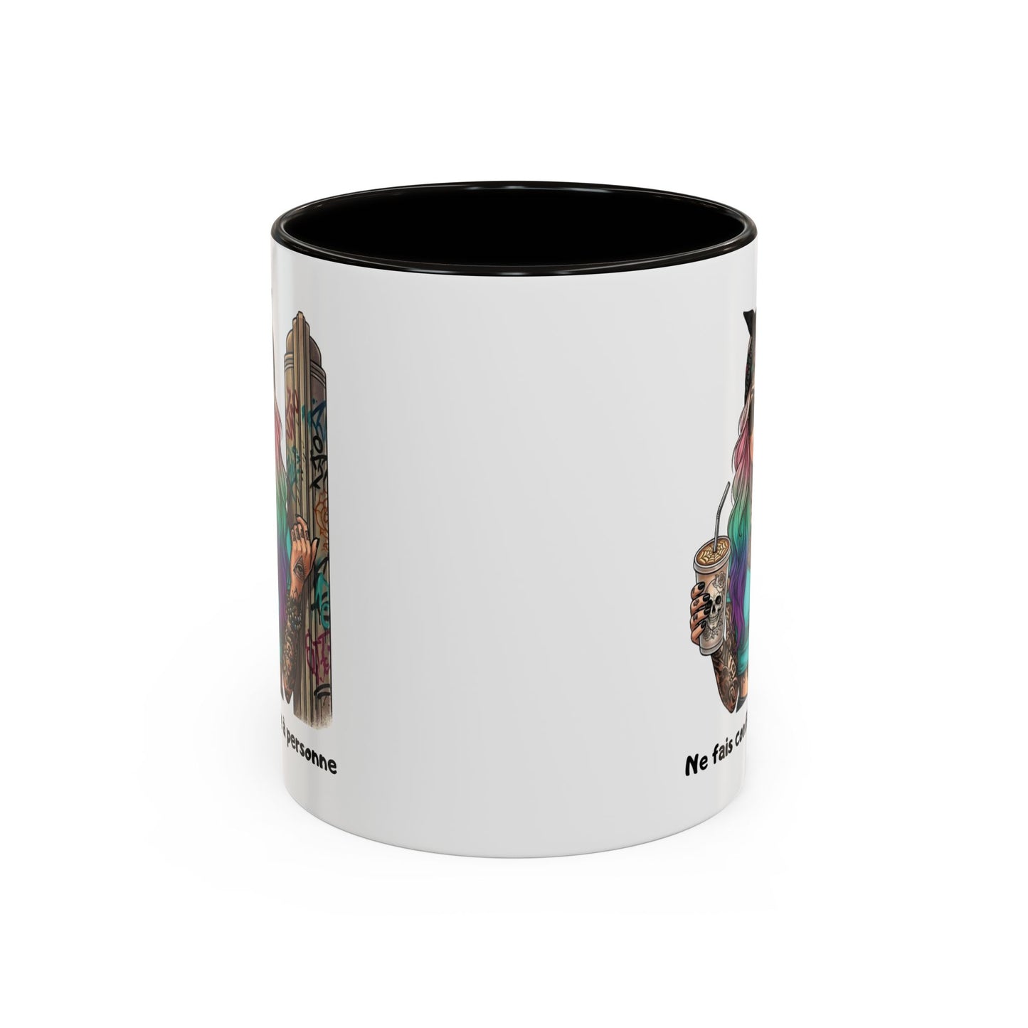 Tasse Femme Tattoo Street Art 325ml – Mug Céramique Design Urbain Coloré Cheveux Multicolores