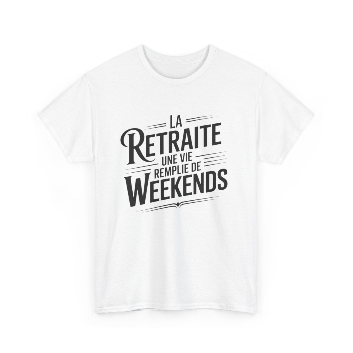 T-shirt Retraite Humour – Vie de Weekends – Tee Shirt Blanc ou Gris Coton Adulte Cadeau Départ Retraité(e)