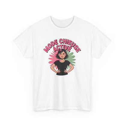 T-shirt Femme Mode Chieuse Activé – Tee Shirt Blanc, Gris ou Noir – Citation Drôle avec Illustration Fille
