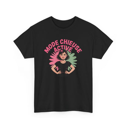T-shirt Femme Mode Chieuse Activé – Tee Shirt Blanc, Gris ou Noir – Citation Drôle avec Illustration Fille