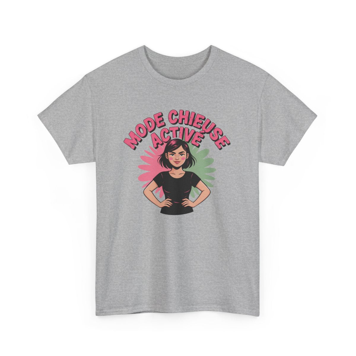 T-shirt Femme Mode Chieuse Activé – Tee Shirt Blanc, Gris ou Noir – Citation Drôle avec Illustration Fille