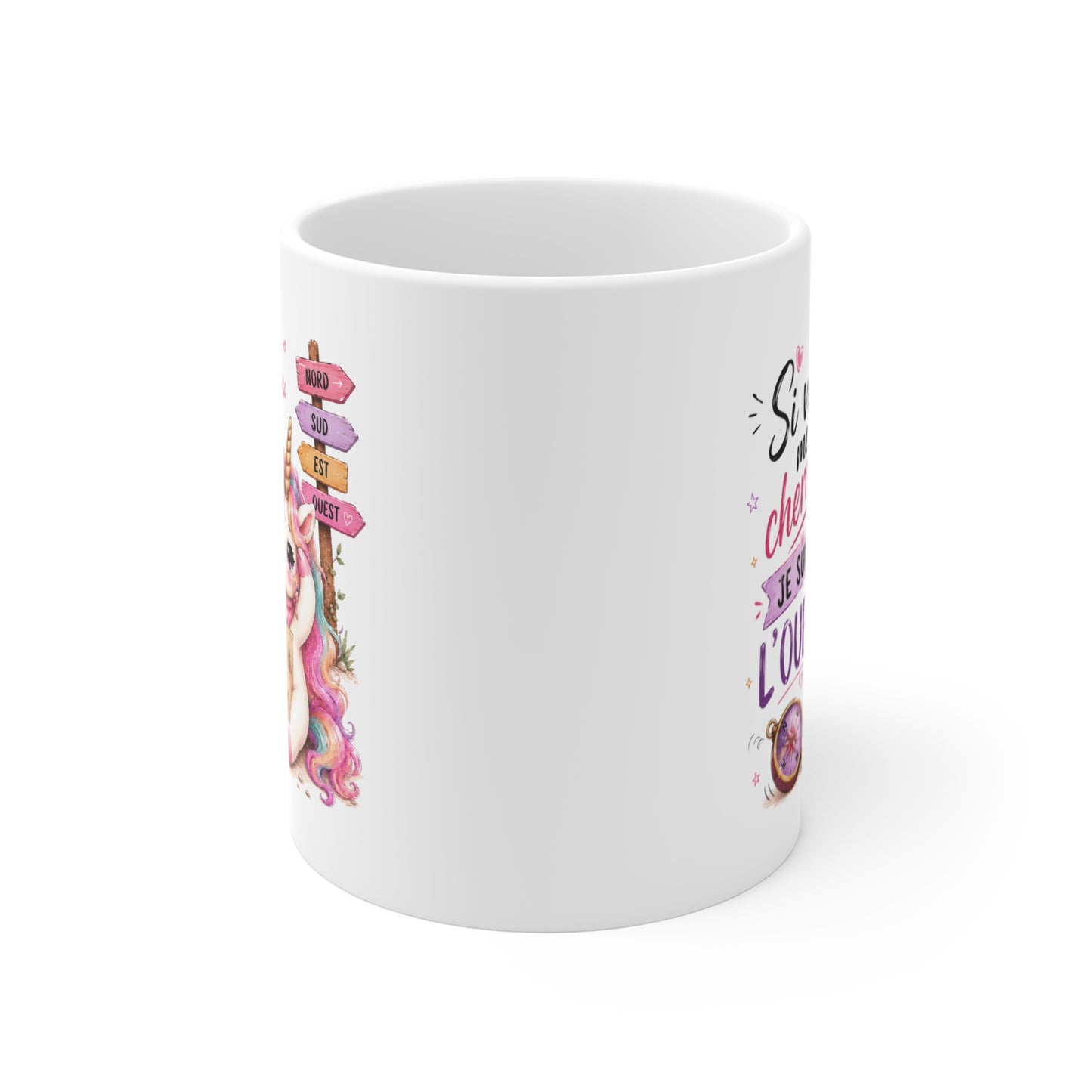 Tasse Si Vous Me Cherchez Je Suis À L’Ouest – Mug Licorne Kawaii Humour Drôle – Cadeau Femme 325 ml