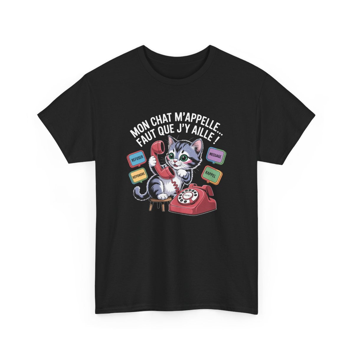T-shirt Chat M’Appelle – Citation Drôle & Chaton – Tee Shirt Noir Humour Félin Coton Adulte Homme Femme