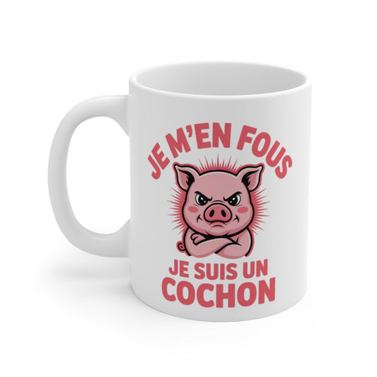Tasse Cochon Humour – Mug Je M’en Fous Je Suis un Cochon – Cadeau Rigolo Original 325ml Céramique
