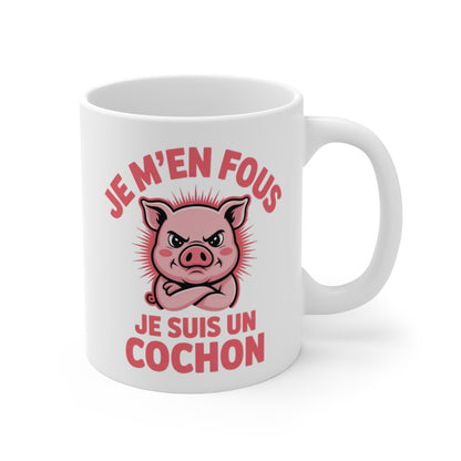 Tasse Cochon Humour – Mug Je M’en Fous Je Suis un Cochon – Cadeau Rigolo Original 325ml Céramique