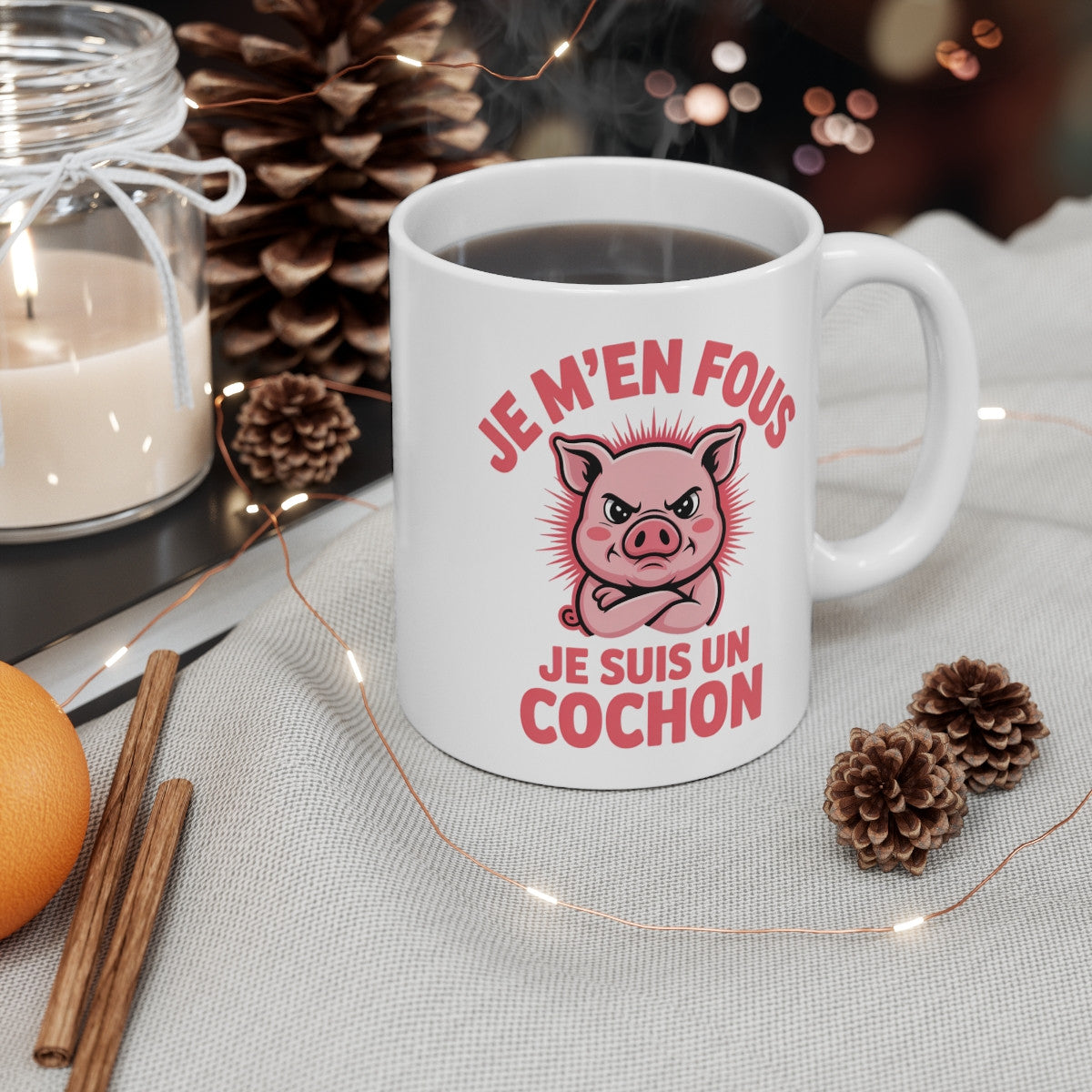 Tasse Cochon Humour – Mug Je M’en Fous Je Suis un Cochon – Cadeau Rigolo Original 325ml Céramique