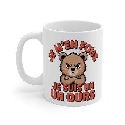Tasse Ours Humour – Mug Je M’en Fous Je Suis un Ours – Cadeau Rigolo Grincheux 325ml Céramique