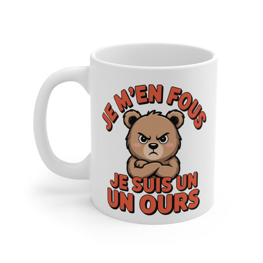 Tasse Ours Humour – Mug Je M’en Fous Je Suis un Ours – Cadeau Rigolo Grincheux 325ml Céramique