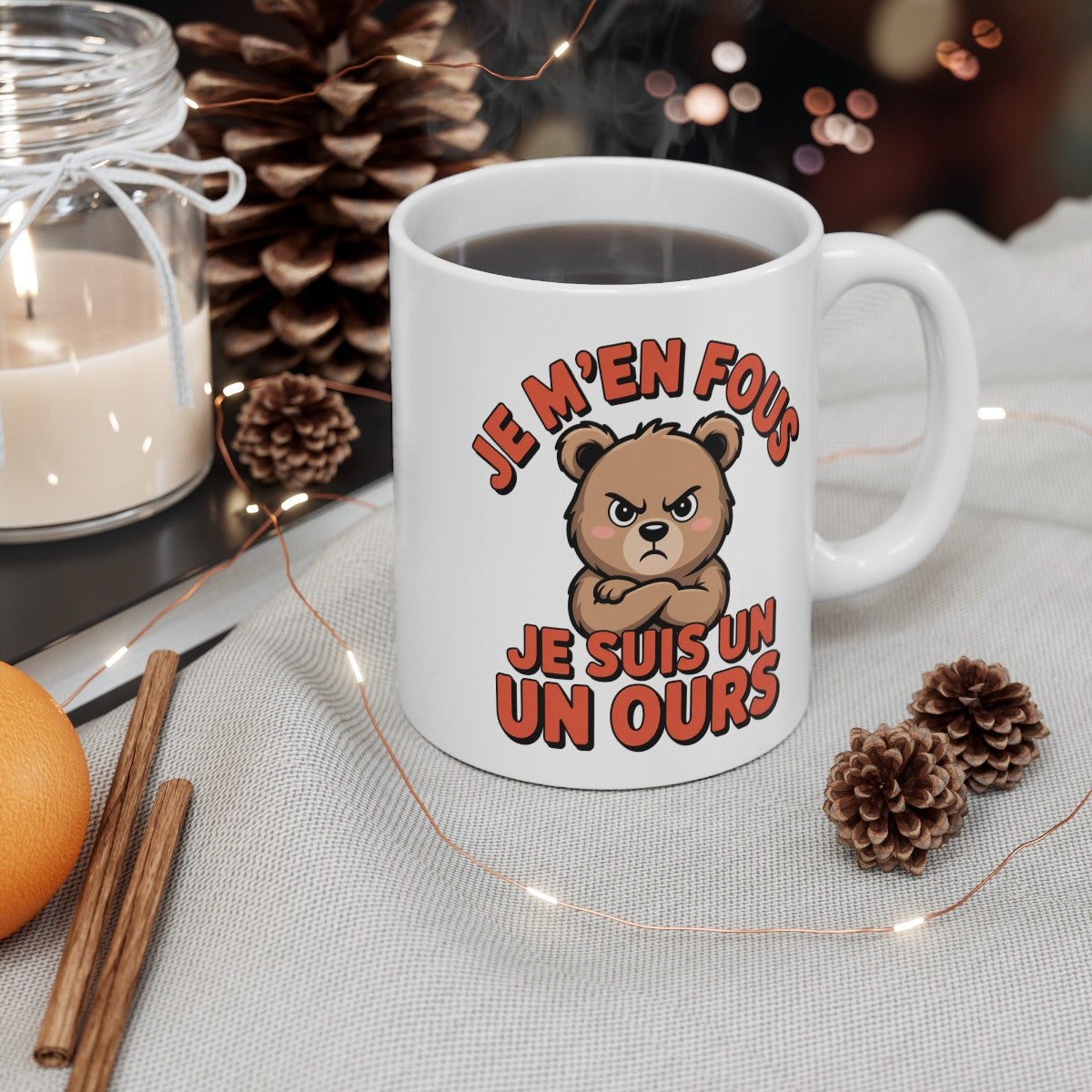 Tasse Ours Humour – Mug Je M’en Fous Je Suis un Ours – Cadeau Rigolo Grincheux 325ml Céramique